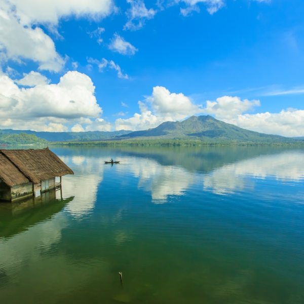 View of mount Batur from a lake